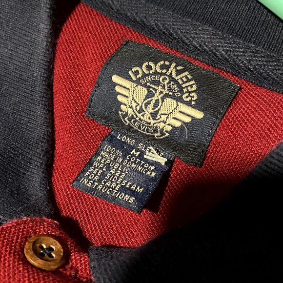 Vintage Dockers Rugby Polo Shirt Men's M Red Striped Cotton Long Sleeve Academia - Picture 3 of 6